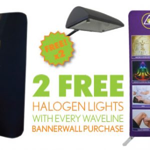 2 free halogen lights with every waveline bannerwall purchase!