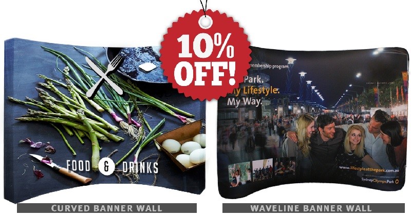 Curved banner walls and Waveline Banner walls at 10% off